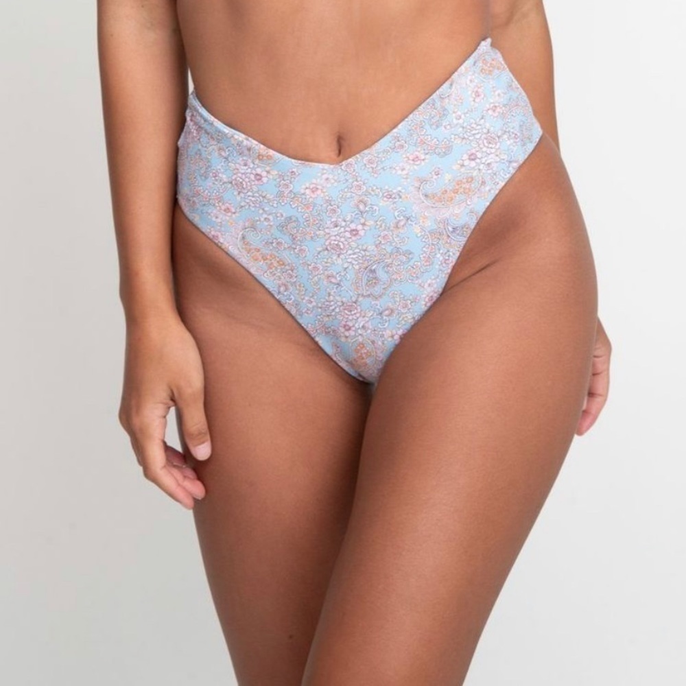Skatie Light Blue Floral High-Cut Bikini Bottoms